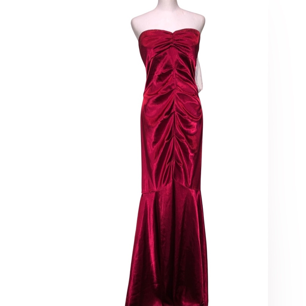 Xscape Red Ruched Sweetheart Prom Gown